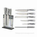 6-piece Stainless steel and sand sprayed handle knife set with acrylic block